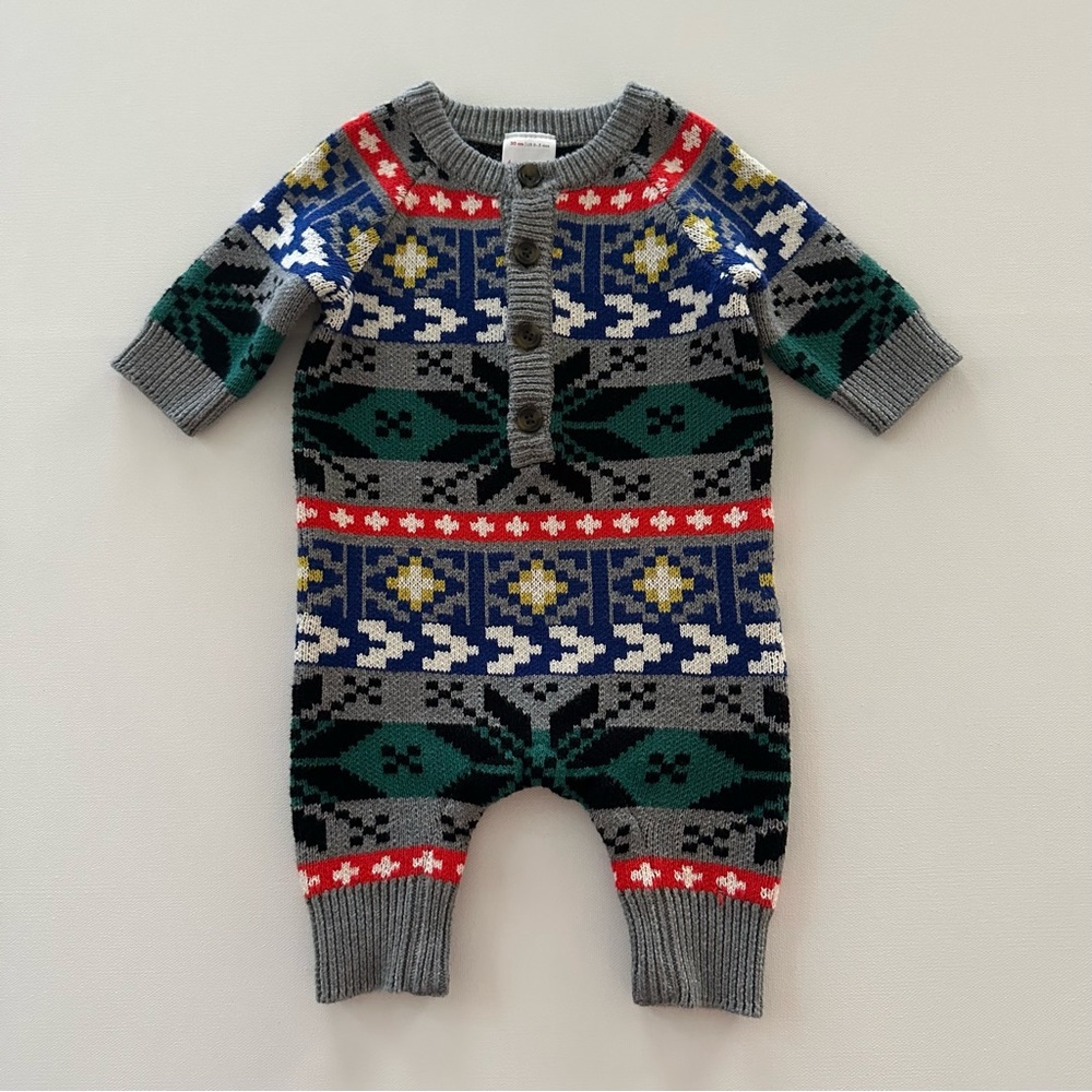 Hanna Andersson 50 Baby 0-3 Months Knit Fair Isle Romper Holiday Christmas